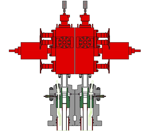 Single conductor dual wells wellhead